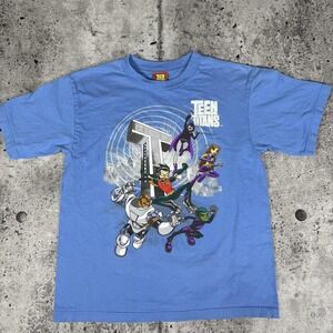 Vintage Cygnus Teen Titans Shirt Youth Large Blue Cartoon Graphic TV DC 2000s